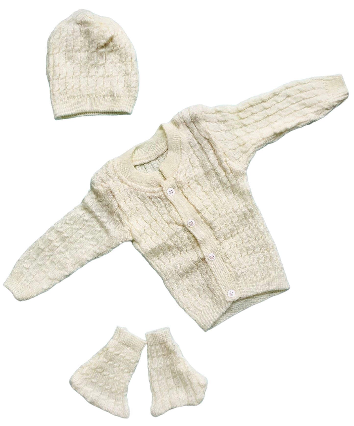 Newborn sweater, cap and booties set - Off White