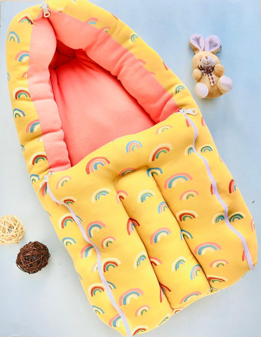 Baby Cotton Carrier Nest / sleeping bag, yellow rainbow ( Newborn - 6 Months)