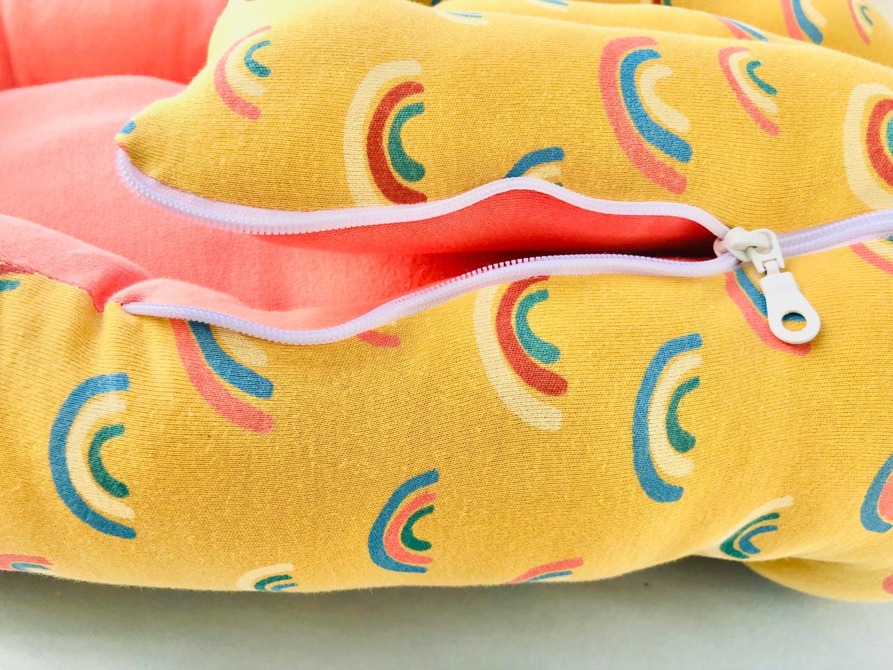 Baby Cotton Carrier Nest / sleeping bag, yellow rainbow ( Newborn - 6 Months)