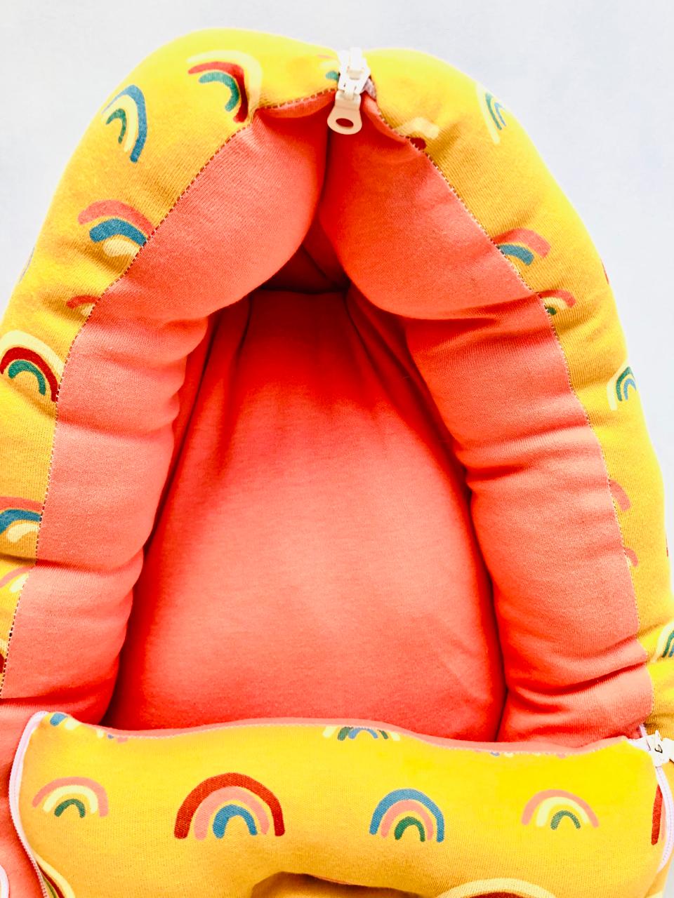 Baby Cotton Carrier Nest / sleeping bag, yellow rainbow ( Newborn - 6 Months)