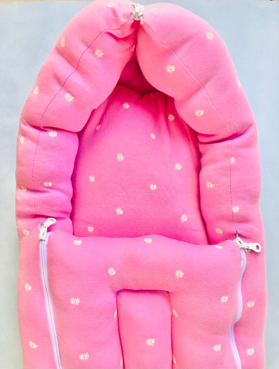 Baby Cotton Carrier Nest / sleeping bag, pink daisy ( Newborn - 6 Months)