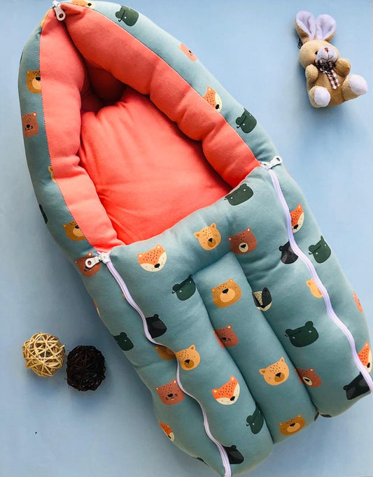 Baby Cotton Carrier Nest / sleeping bag, green fox ( Newborn - 6 Months)