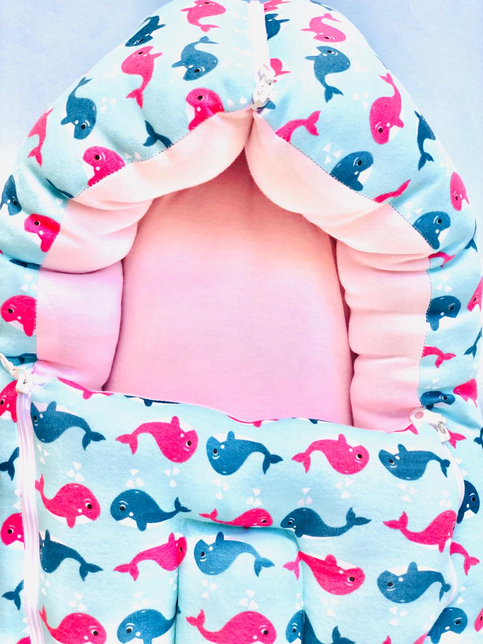 Baby Cotton Carrier Nest / sleeping bag, blue dolphin ( Newborn - 6 Months)