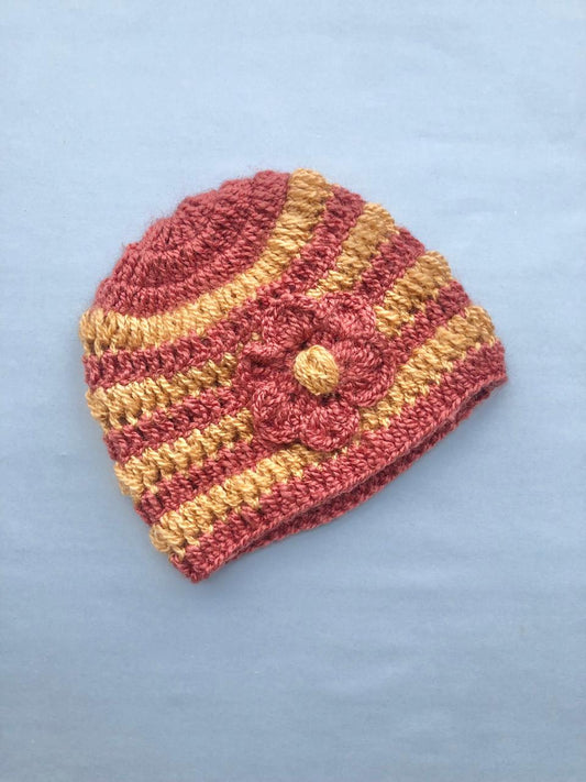 Baby woolen cap - mustard and brown