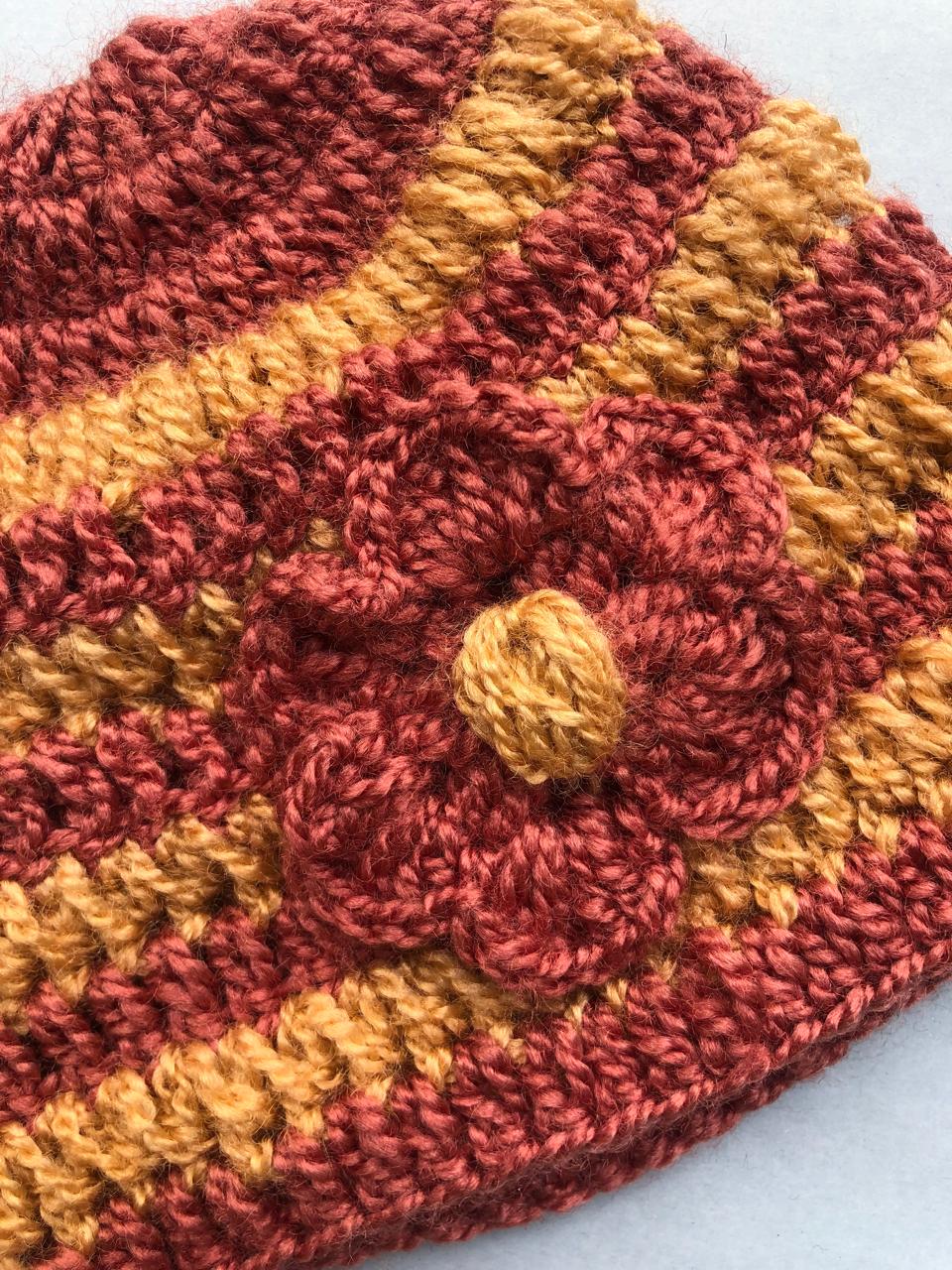 Baby woolen cap - mustard and brown