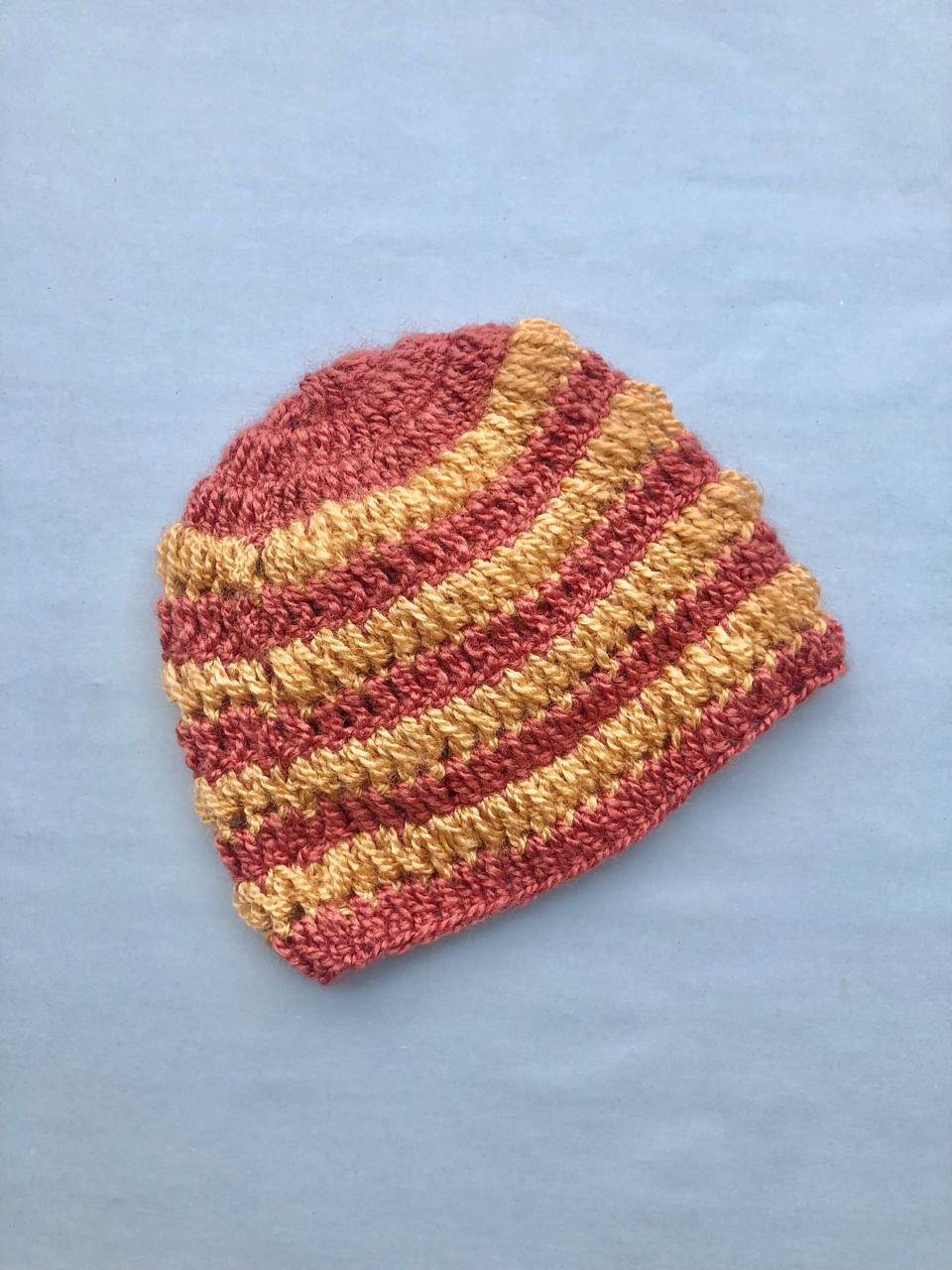 Baby woolen cap - mustard and brown