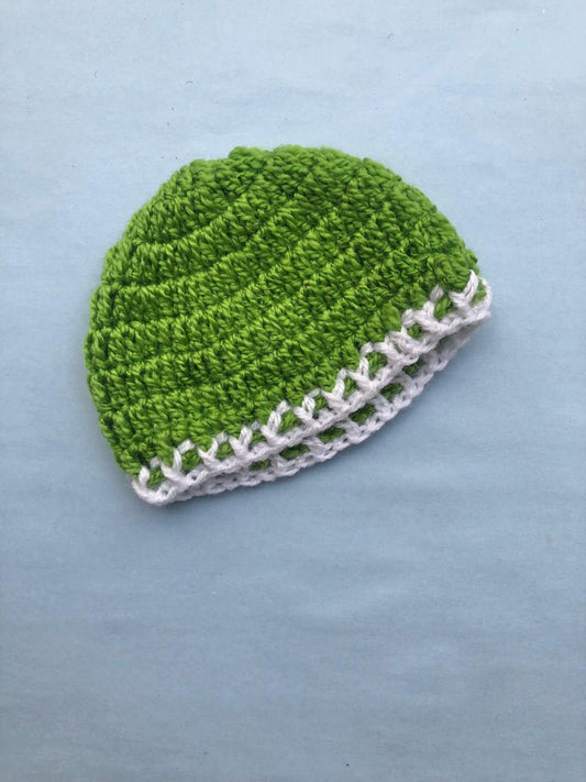 Baby woolen cap - Green with white