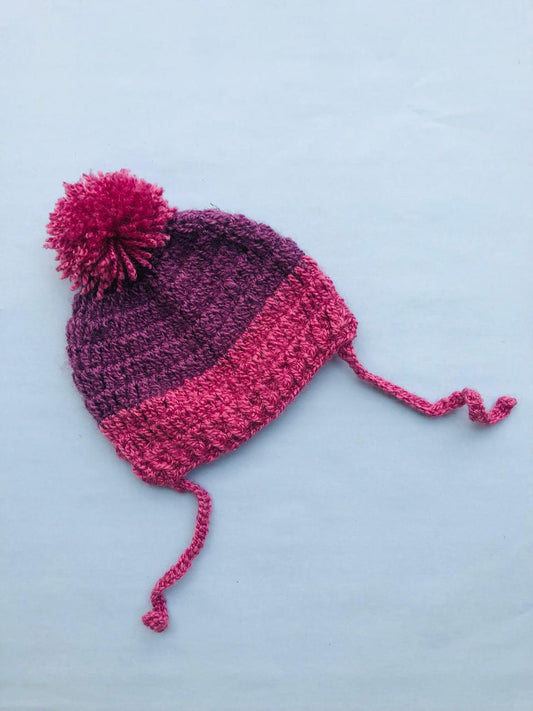 Baby woolen cap - Mauve with pink